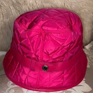 COACH FUSCHIA PINK QUILTED BUCKET NYLON LEATHER TRIM HAT SIZE M/L
